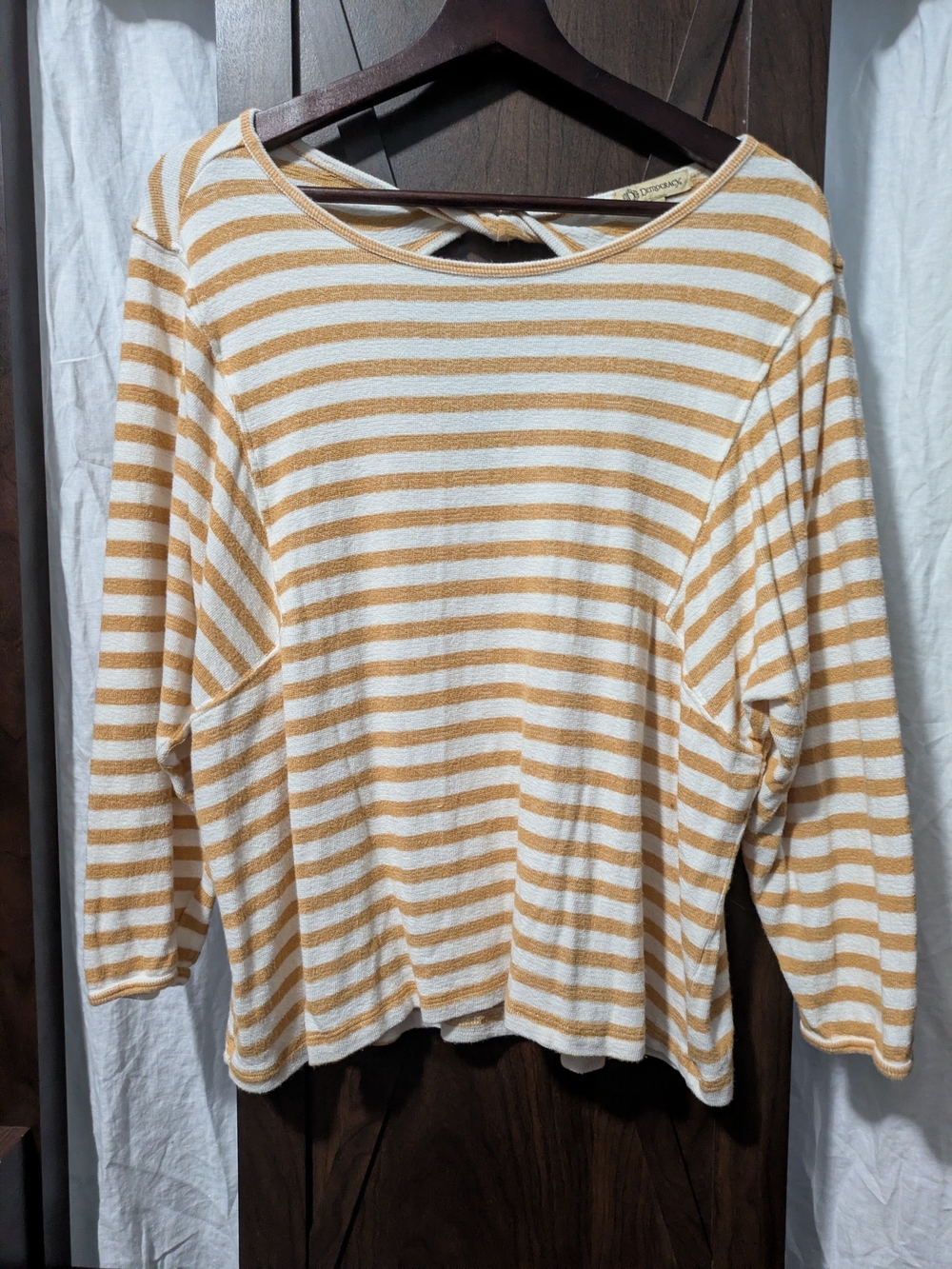 Democracy Cream & Deep Yellow Striped Long-Sleeve Boatneck Top